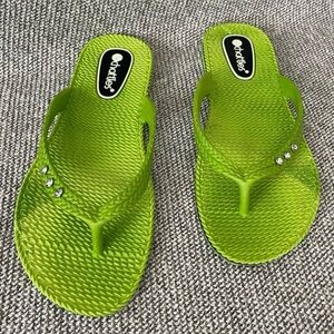 Chatties Bright Green Sandals with Rhinestones